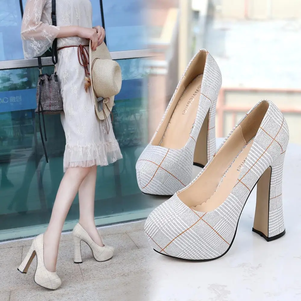

Linglewei New Spring and summer Women's Super high heels Fashion ELEGANT Slip-On Spike Heels Platform Pointed Toe shoes