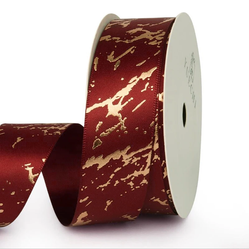 Satin Ribbons Ribbon Supplies Wrapping Ribbon Satin Ribbon 25mm Gift Ribbon Satin Marble/Crack Gold Foil Printed Gift Wrapping Home Decor Handmade Hair Bow Material DIY Craft Ribbon