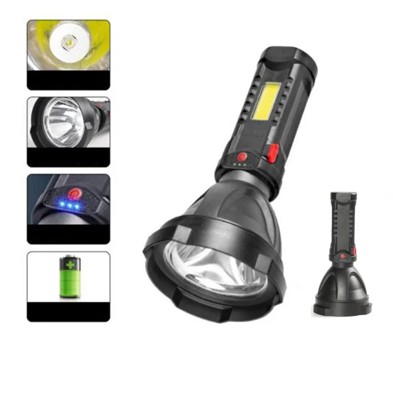 LED Flashlight handle flash light side Lamp Built in Battery USB