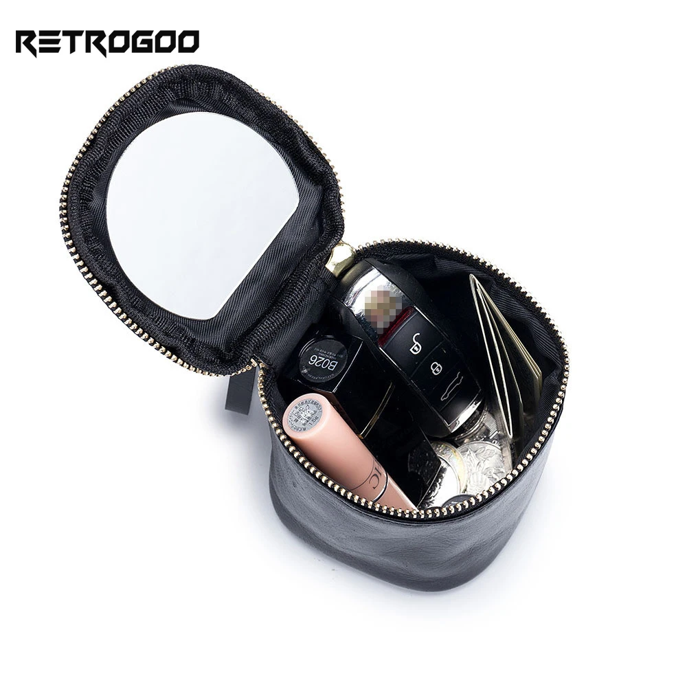 Дамская косметичка RETROGOO с зеркалом для макияжа женская сумка из натуральной кожи