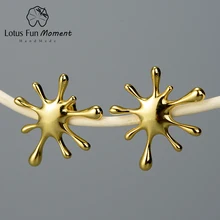 Lotus весело момент Настоящее серебро 925 проба Натуральный ручной работы дизайнер ювелирные украшения брызг металла серьги гвоздики для женщин
