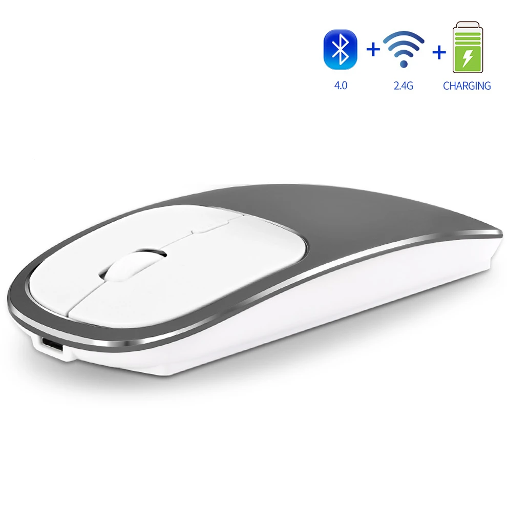 gray Jelly Comb перезаряжаемая Bluetooth 4,0+ 2,4G беспроводная мышь двойной режим металлические бесшумные Мыши для ноутбуков ПК ноутбуков MacBook - Цвет: gray