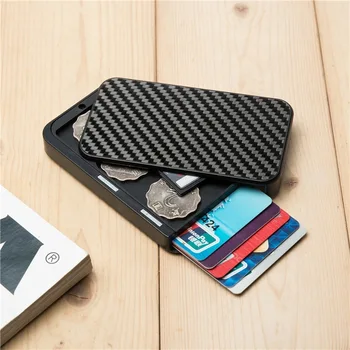 

Bycobecy 2020 Carbon Fiber Smart Wallet RFID Blocking Money Bag Security Aluminum Card Holder Cartera Coin Purse Dropshipping
