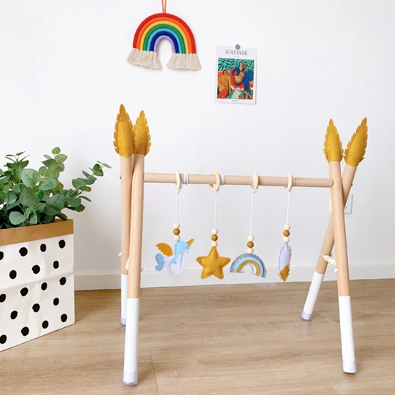 

Nordic Baby Fitness Gym Wood Arrow Game Fabric Pendants Sensory Nursery Toy Wooden Rack Kids Room Decoration Gifts Ornament