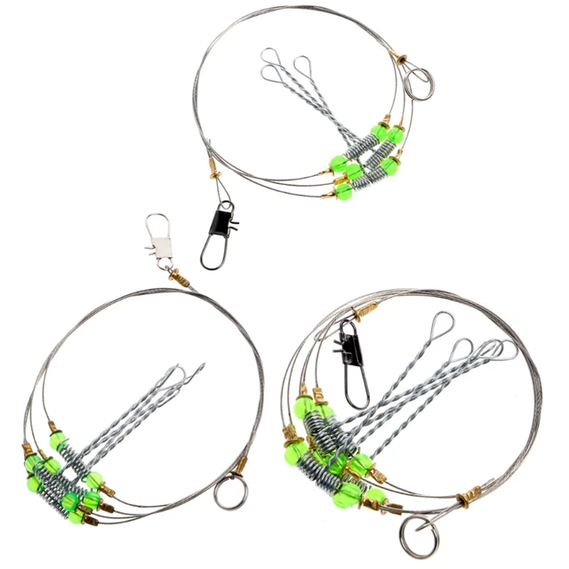 6Pcs/Bag Steel Fishing Line 36.5-62.5cm Steel Wire Leader With Rolling  Swivel Snaps Beads Fishing Lure Tackle Accessories
