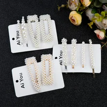 1 комплект, трендовая заколка для волос с белым жемчугом для женщин, ручная работа, Геометрическая заколка, треугольник, Утконос, шпилька, оснастка, аксессуары для укладки волос