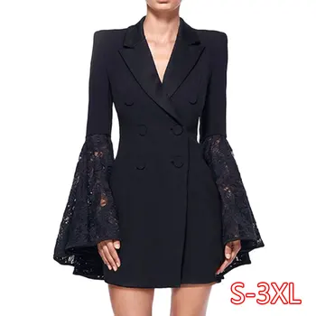 

Spring autumn large size new women's blazer lapel double-breasted flared sleeves blazer jacket professional wear high quality