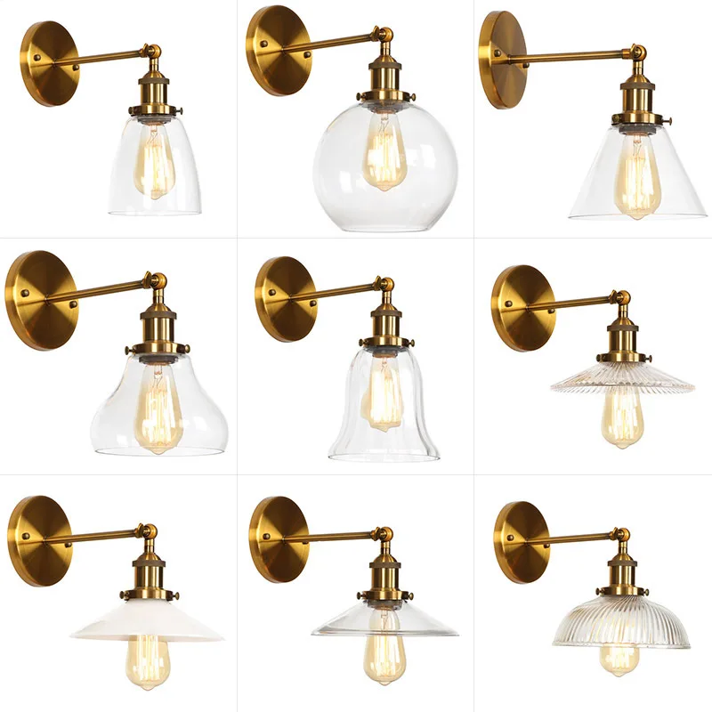 

Personalized simple hotel dining room bar decoration corridor single section glass lampshade gold bronze wall lamp