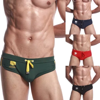 

Summer new men's tie with low waist hit color nylon breathable swim trunks triangle swim trunks shorts men's swimwear 11.15