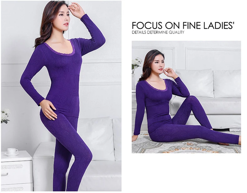 Long Johns Women For Winter Sexy Women Thermal Underwear Suit Women Body Shaped Slim Ladies Intimate Sets Female Pajamas Warm 2