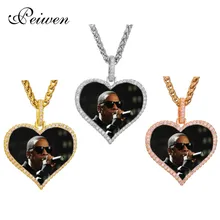 

Custom Photo Necklace Heart Medallions Pendant Necklaces Box Chain AAA CZ Zircon Gold Necklace For Men Lover Hip hop Jewelry