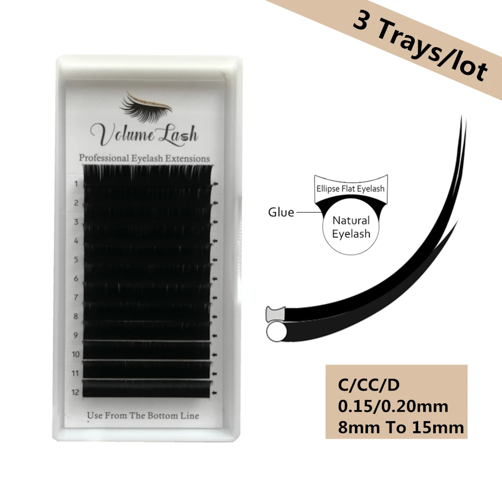 

Individual lashes Ellipse Flat Eyelash Extension C/CC/D Curl Natural Russian False Mink Lashes Double Split Tips Eyelash 3 Trays