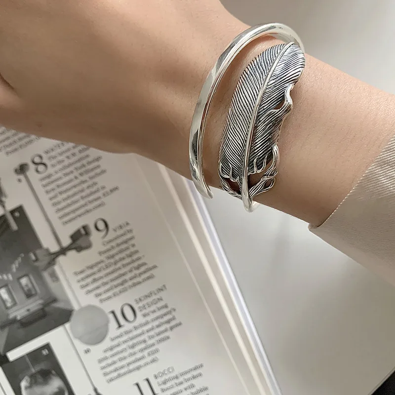 Bangle Bracelet Foxanry Stamp Bracelet for Women Summer Trendy Creative Vintage Feather Adjustable Jewelry Party Gifts