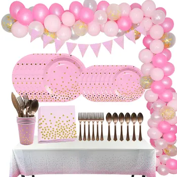 

Pink Dot Baby Shower Wedding Birthday Party Decor Disposable Tableware Set Paper Plate Cups Tablecloth Event Party Decoration