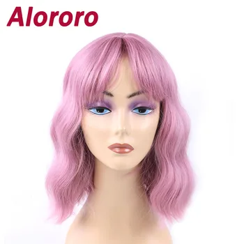 

Alororo Synthetic Wig With Bangs Pink Wigs For Women Black Brown None Lace Wigs Perruque Synthetique Femme
