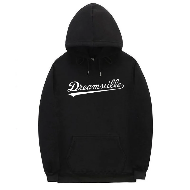 Koop Nieuwe Hoodies Mannen Hip Hop DREAMVILLE J Cole Logo Hooded Swag Brief Fleece J Cole Hoodie 2019 Winter Hoodies Mannen trui