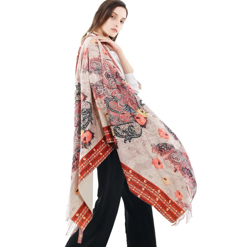 

2020 trend new British fashion cashew flower pattern winter warmth imitation cashmere temperament fringed long scarf shawl women