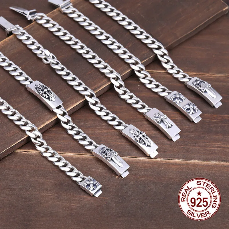 

925 sterling silver bracelet couple simple design retro fashion personality cross dagger styling jewelry to send lover's gift