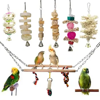 

7Pcs Multicolor Rattan Ball Bell Parrot Play Toy Pet Bird Cage Hanging Decor parrot toys Bird Accessories игрушки для попугаев