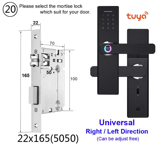 RAYKUBE Wifi Electronic Door Lock With Tuya APP Remotely / Biometric Fingerprint / Smart Card / Password / Key Unlock FG5 Plus 22x165 5050