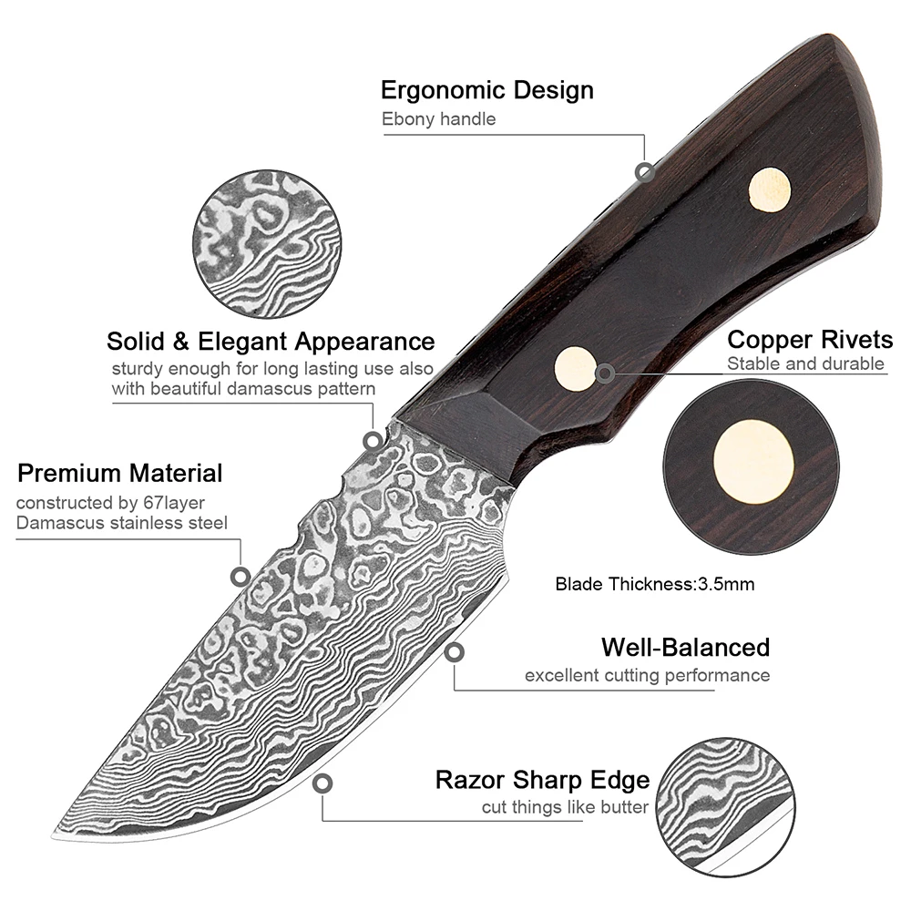 XITUO 3.5-inch Mini Pocket Fruit Knife Full Tang 67-storey Damascus Steel Vg10 Sharp Kitchen Tools Ebon Handle With Knife Sleeve