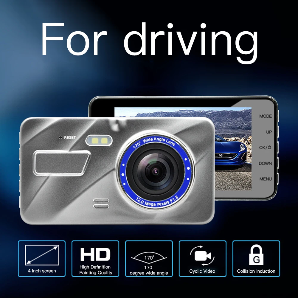  170 Degree Wide Angle 4.0 Inch 1080P HD Dual Lens Tachograph Rear View Camera Car DVR HD Video Reco