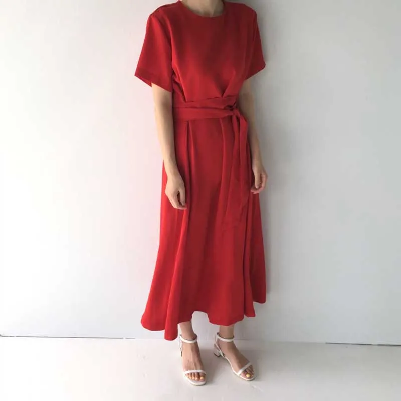 2020 Women Elegant Dress Summer New Fashion Casual O-Neck Lace Up Female Dress Ladies Office Holiday Party Long Dresses Vestidos
