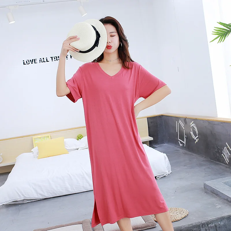 Fdfklak Summer New Sleepwear Modal Short-Sleeved Sleepshirts Loose Nightgowns Women Night Gown Sexy Sleeping Dress 11 Styles