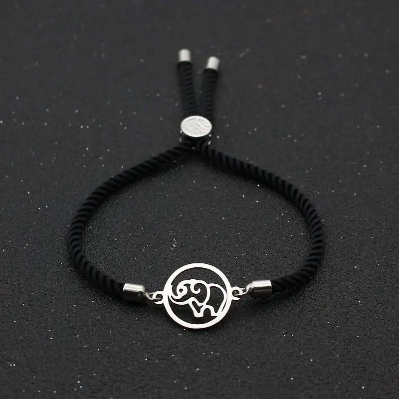 

Cute Bear Stainless Steel Elephant Charm Bracelets For Men Women Adjustable Lucky Red Rope Chain Bracelet Couple Jewelry Gift
