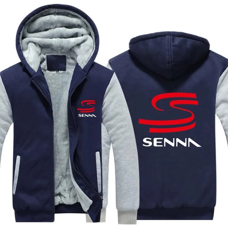 Темно-серый Новые зимние толстовки с капюшоном HERO AYRTON SENNA из плотного флиса, новая толстовка с принтом Hero F1 Senna, теплый пуловер с подкладкой, мужская куртка и пальто - Цвет: Темно-серый