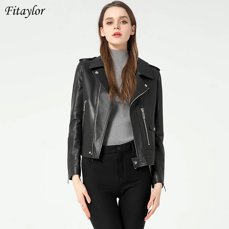 Fitaylor 2021 Весенняя новинка Женская мотоциклетная короткая куртка из искусственной