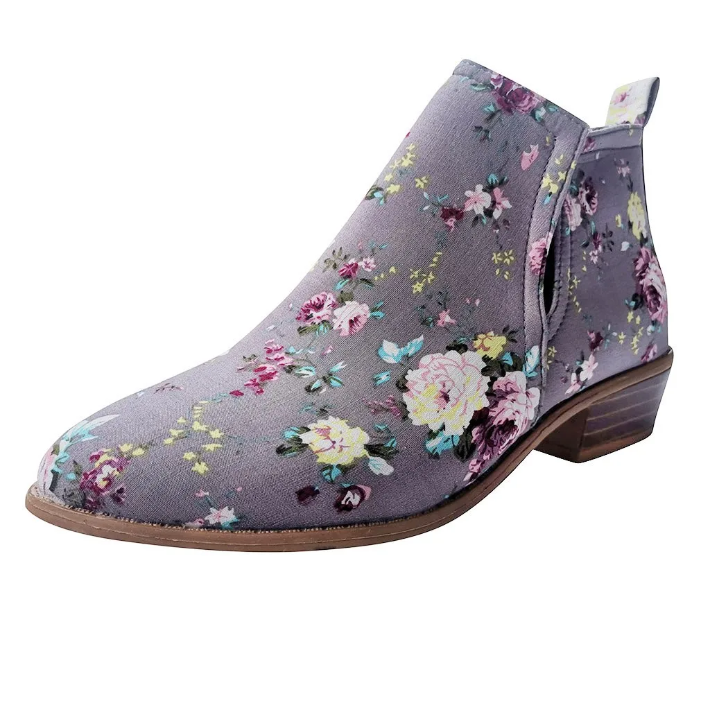 Ботинки «Челси» в богемном стиле женские повседневные ботильоны осенние экзотические Полусапожки без застежки с цветочным принтом элегантная женская обувь в римском стиле на низком каблуке