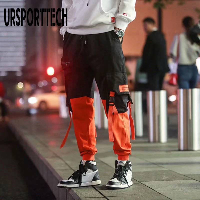 

URSPORTTECH 2020 Spring Hip Hop Joggers Men Harem Pants Multi-pocket Ribbons Man Sweatpants Streetwear Casual Mens Pants M-XXL