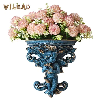 

VILEAD 24cm Resin Vase Cute Angel Playing The Violin European Creative Vintage Flower Pot Living Room Hanging Vase Decor Home