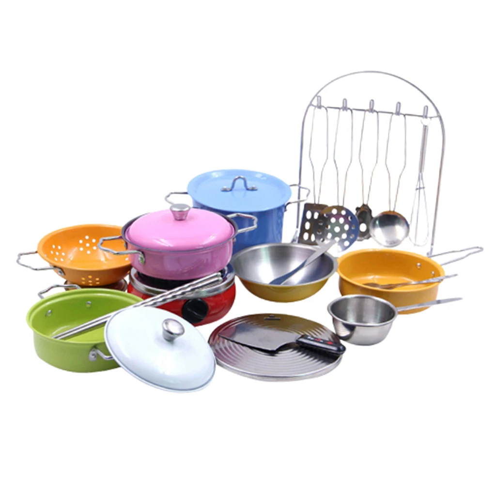 Kids Children Kitchen Pretend Play Toys Cooking Cookware Set Color 23pcs