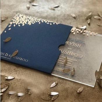

50pcs/lot transparent acrylic card Plexiglass wedding invitation card Free customized with pocket envelope