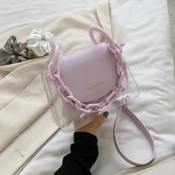 

Summer 2020 Small Handbag Transparent Women Hand Bags Chain Straw bag Lady Travel Beach Shoulder Cross Body Bag Travel Chain