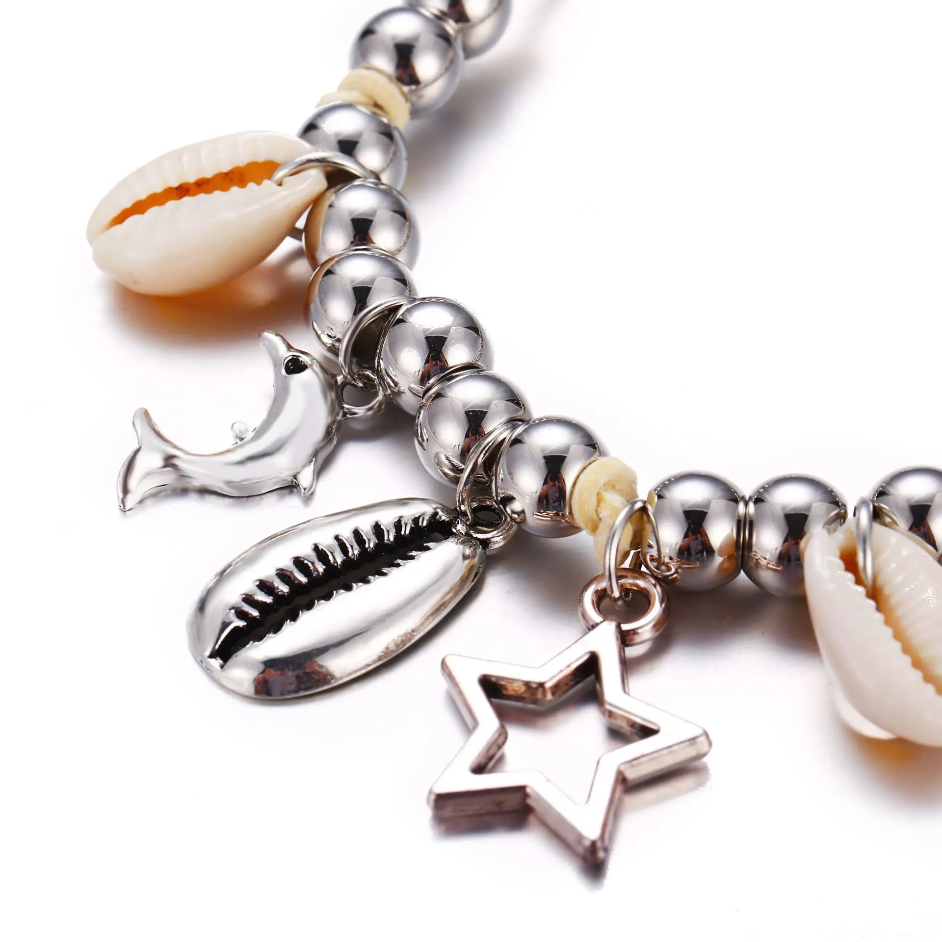 

Europe And America New Style Anklet AliExpress Creative Retro Beach Sliver Beads Shell Hollow out Five-pointed Star Pendant Ankl