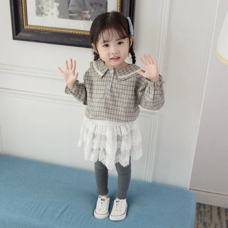 Детские рубашки; Модная одежда для маленьких девочек; сезон осень; Повседневный стиль; милая клетчатая рубашка с длинными рукавами и лацканами; топы; От 6 месяцев до 6 лет