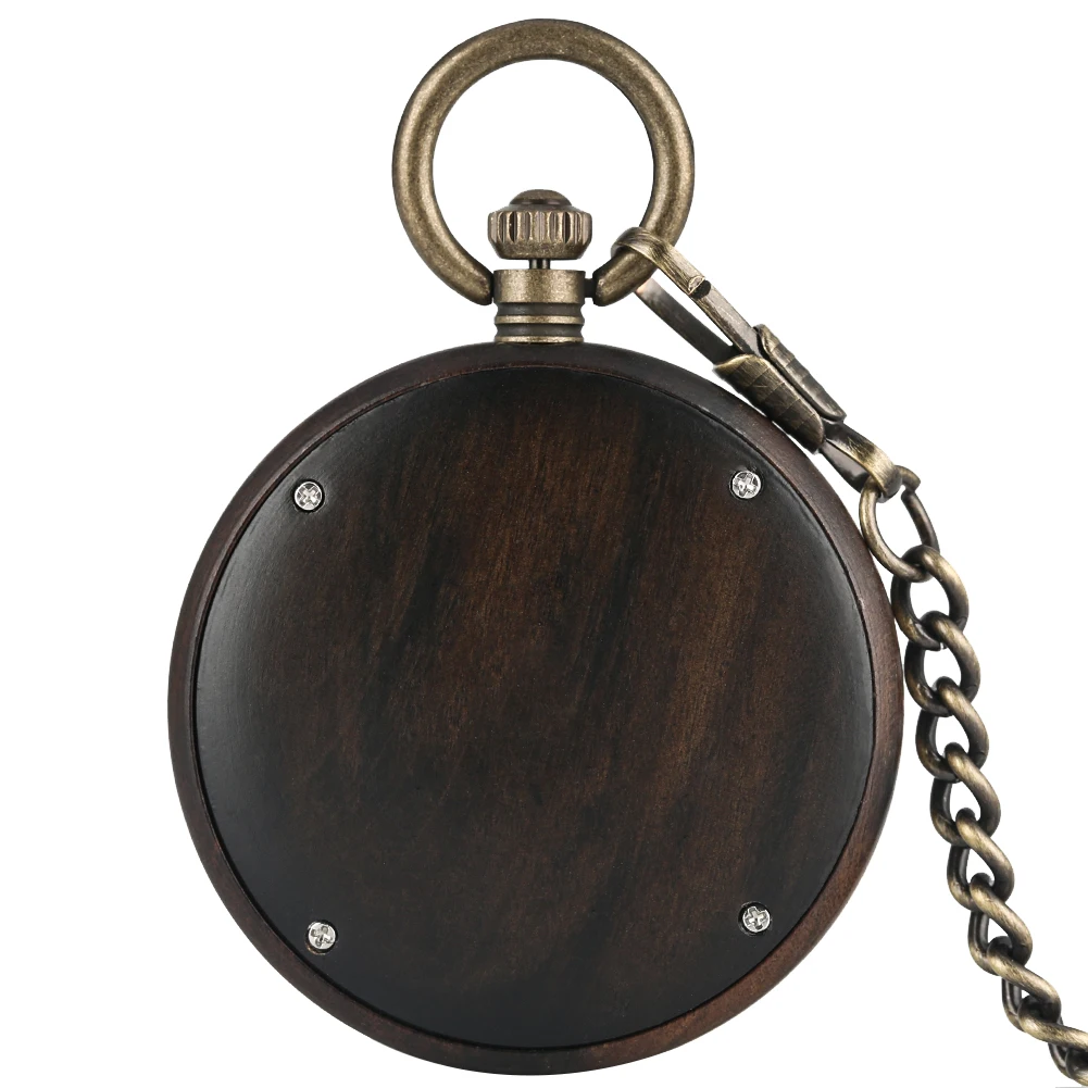 White Marble Dial Ebony Pocket Watch for Men Precious Bronze Rough Chain Clock Pendant Watches Necklace 2
