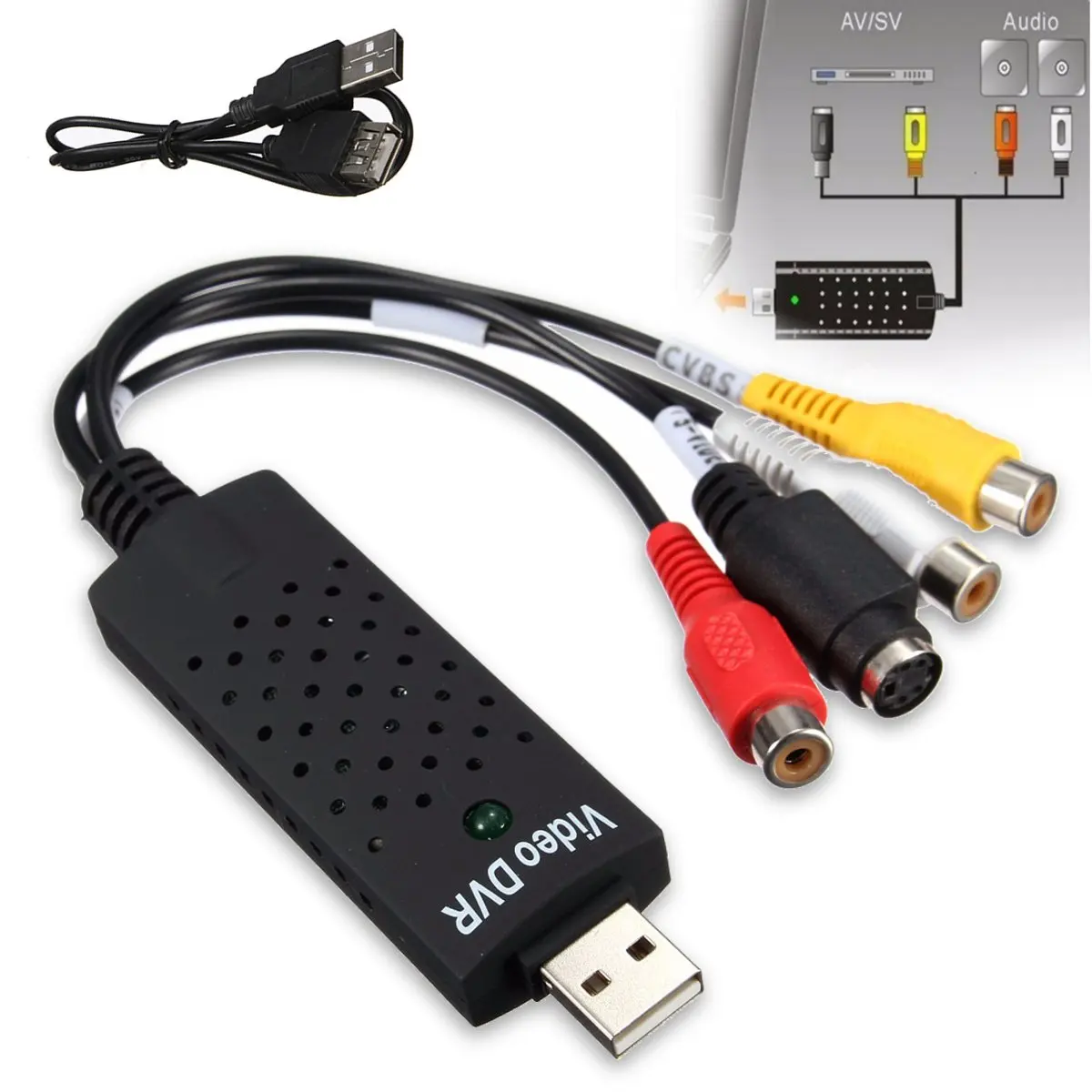 1pc USB 2.0 Video Capture Adapter With Green LED for Power indicator For video capturing/ recording formats