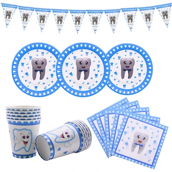 

Pink Blue First Tooth Theme Party Disposable Tableware Paper Cup Plate Towel Baby Shower Newborn Birthday Party Decor Supplies