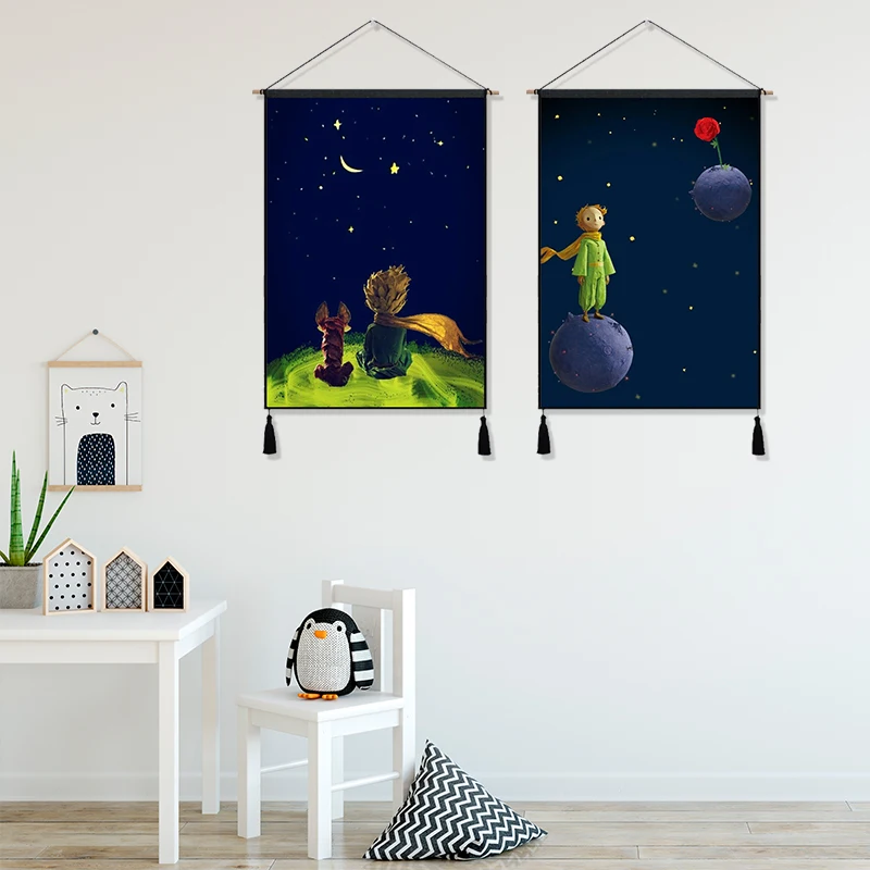 Роза лиса друг маленький Le Petit Prince мультфильм ткань хлопок линия живопись плакат домашняя декоративная настенная вешалка гобелен подарок