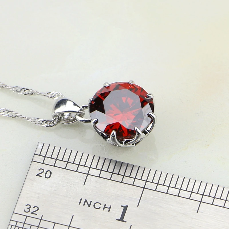 Bridal Crystal Jewelry Sets Dark Red Cubic Zirconia White Zircon Sterling Silver 925 Bridal Wedding Jewelry Sets Earrings/Pendant/Necklace/Ring For Women