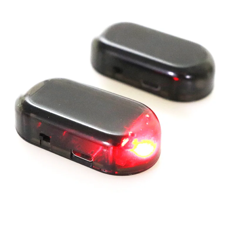 Солнечная USB Мощность автосигнализации светильник Анти-кражи Предупреждение мигающий поддельные Автомобильный светодиодный светильник вспышки мигает при красные, синие новое обновление