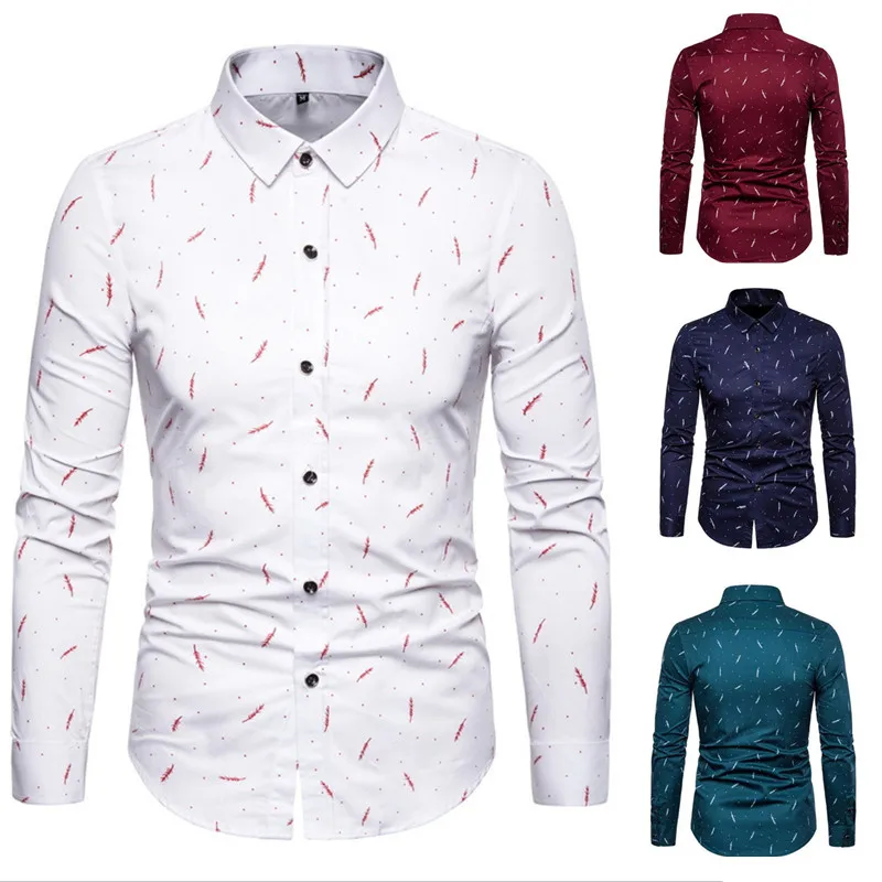 

New Products Autumn Fashion Trend Printing Men's Long-sleeved Shirt 5 Colors Plus Size Square Neck Slim Fit Men's Casual Shirt