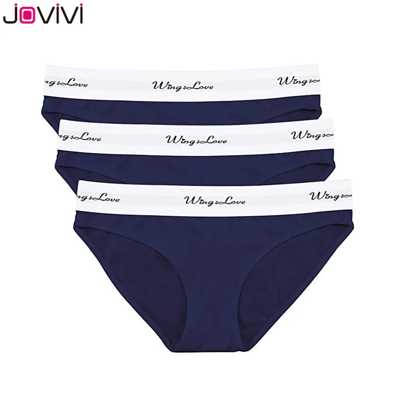 Jovivi/Новинка, 3 шт./упаковка, популярное бесшовное нижнее белье, хлопковые спортивные Трусики-бикини, черные/белые/серые/синие/красные трусики Wingslove - Цвет: 3pcs Blue Same Size