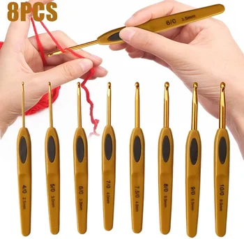 

8Pcs/set Handle Craft Soft Touch Crochet Hooks 2.5 - 6mm Multi Size Aluminum Portable Sweater Knitting Sewing Tools