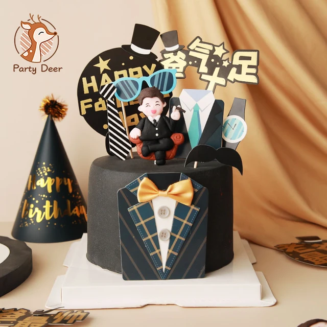 Decoração para bolo de cavalheiro, chapéu moderno para chá de bebê,  bandeira do bolo, decoração de bolo de festa de aniversário - AliExpress