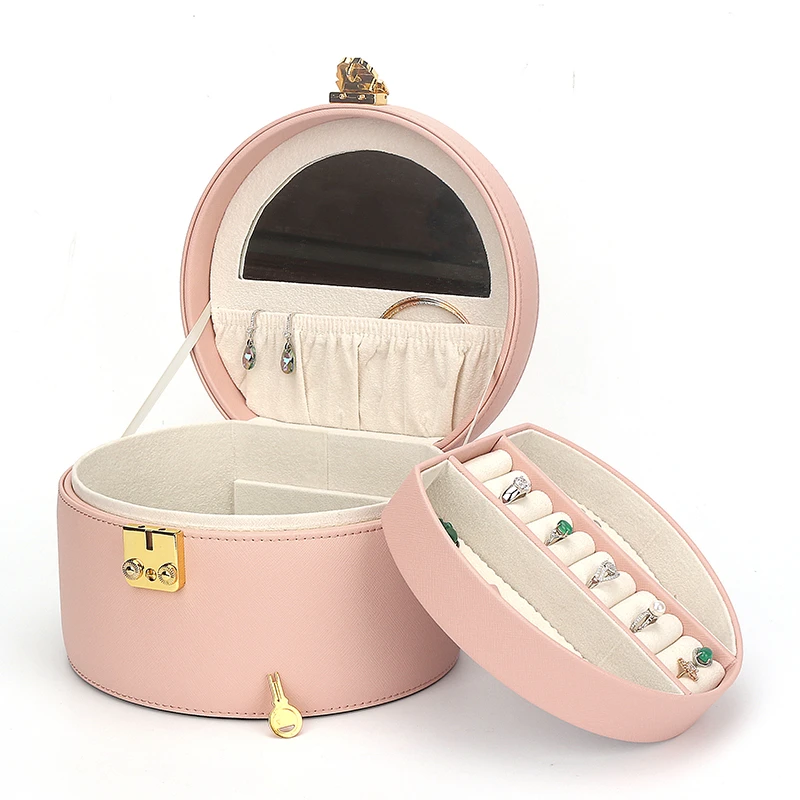 

New Exquisite Portable Pu Leather Jewelry Boxes With Lock Multifunctional Double-layer Ring Necklace Earrings Watch Storage Box